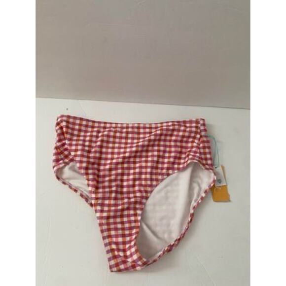 Kona Sol Pink Gingham High Waist Bikini Bottom size L - Picture 2 of 5